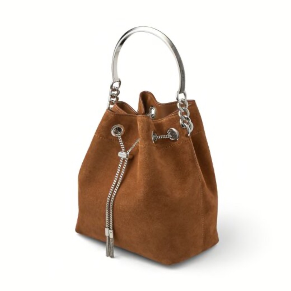 NWT Jimmy Choo Bon Bon Suede bag Dark Tan/Silver, w Authenticity card